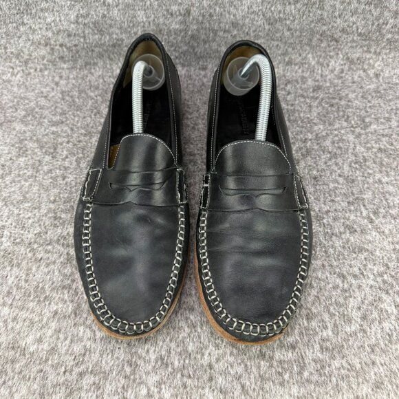 ✅Mens 11M Johnston Murphy Moc-Toe Black Leather Penny Loafers Classic Whale Tale - Picture 6 of 13